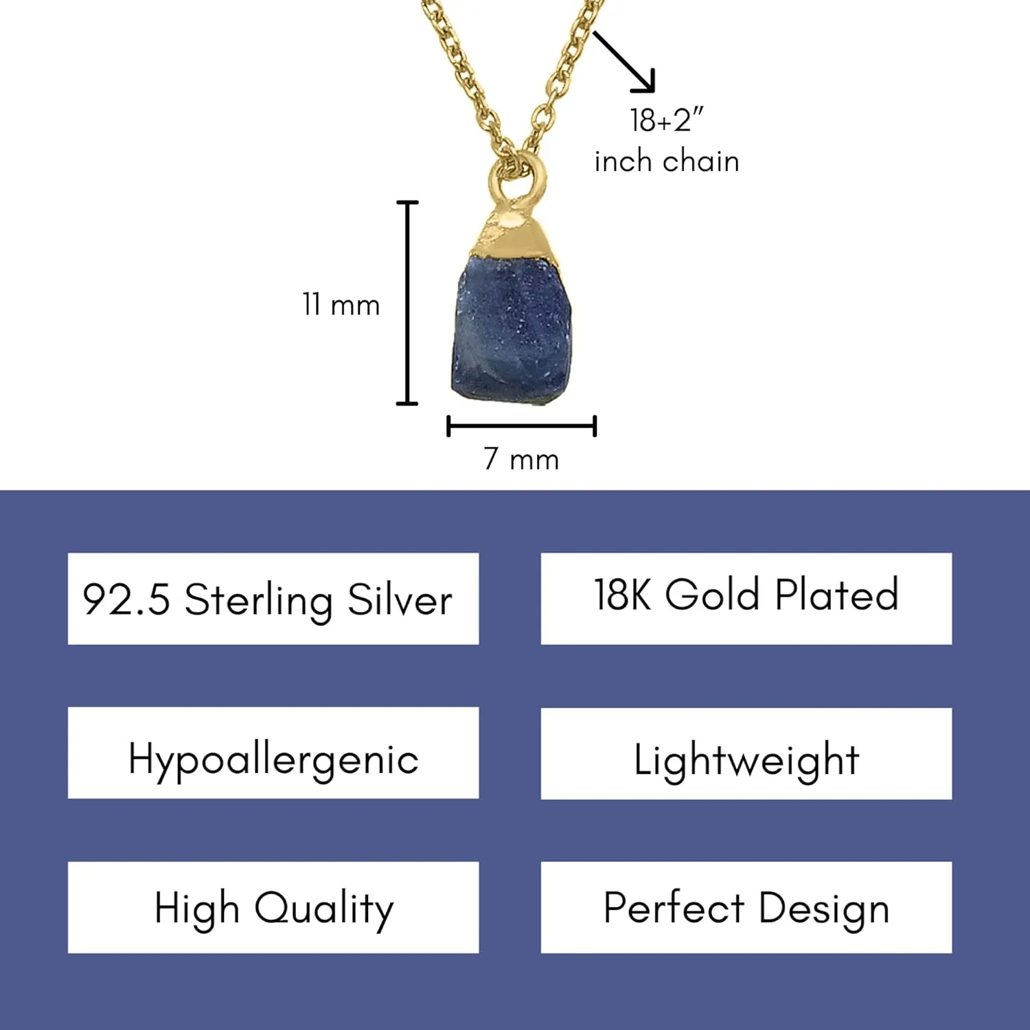 S925 Classic Statement Necklace Gold Jewelry for Women - Mothers Day Gifts for Mom Wife intern Italy regardless Blue Sapphire Necklace for Women, Premium Gold Raw Stone Necklaces - Tarnish Free 18K Gold Vermeil Certified 