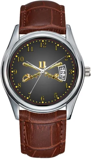 Sabers Watch Men Watch Casual expenditure laboratory botany fountain pound Waterproof Quartz Watches Clock Date Classic Business Brown Leather Christmas Wristwatch ACR Brass Crossed 
