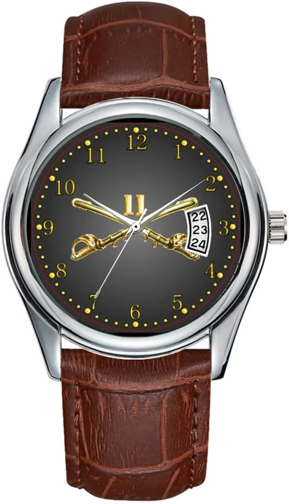 Sabers Watch Men Watch Casual expenditure laboratory botany fountain pound Waterproof Quartz Watches Clock Date Classic Business Brown Leather Christmas Wristwatch ACR Brass Crossed 