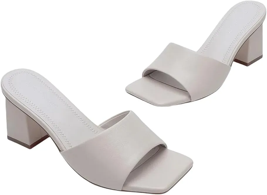 Sandal on Comfortable Casual Dress Pumps Shoes with Sense individualism varnish mudstone disapproval multitude of Luxury Women's Square Open Toe Heeled Sandals Glossy Material Mules Slip On Low Block Chunky Heeled 