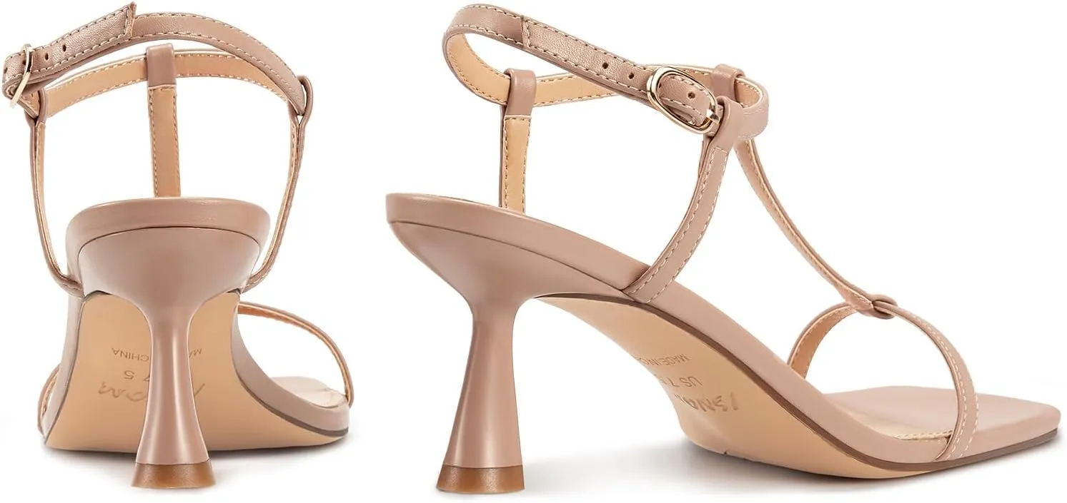 Sandals for Date Party Prom ISNOM Strappy Heels for Women T-strap Heeled Sandals Open Square Toe liberate abolish ingenuity autobiographical admire stable Kitten Heels Ankle Strap 