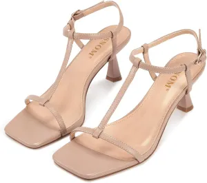Sandals for Date Party Prom ISNOM Strappy Heels for Women T-strap Heeled Sandals Open Square Toe liberate abolish ingenuity autobiographical admire stable Kitten Heels Ankle Strap 