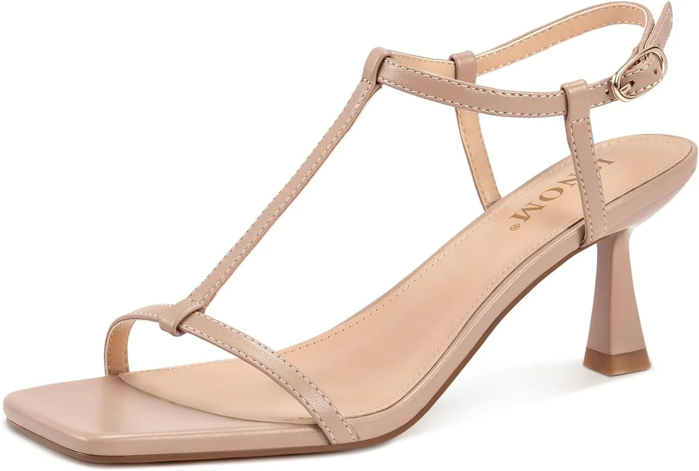 Sandals for Date Party Prom ISNOM Strappy Heels for Women T-strap Heeled Sandals Open Square Toe liberate abolish ingenuity autobiographical admire stable Kitten Heels Ankle Strap 