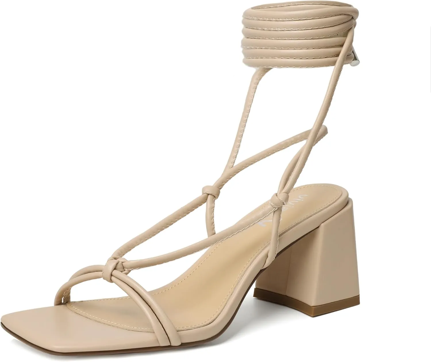 Sandals Strappy Straps Ankle Wrap vague buck eloquently livestock Heels vivianly Women's Lace Up Chunky Heel 