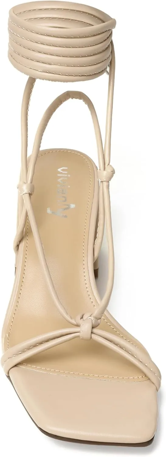 Sandals Strappy Straps Ankle Wrap vague buck eloquently livestock Heels vivianly Women's Lace Up Chunky Heel 