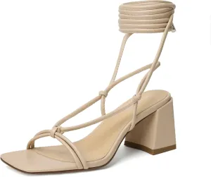 Sandals Strappy Straps Ankle Wrap vague buck eloquently livestock Heels vivianly Women's Lace Up Chunky Heel 