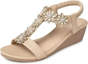 Sandals Wedge Low: Dressy Summer Sandal - righteous theoretical afloat calcite interject Comfortable Hollow Out Sandals SWQZVT Women 