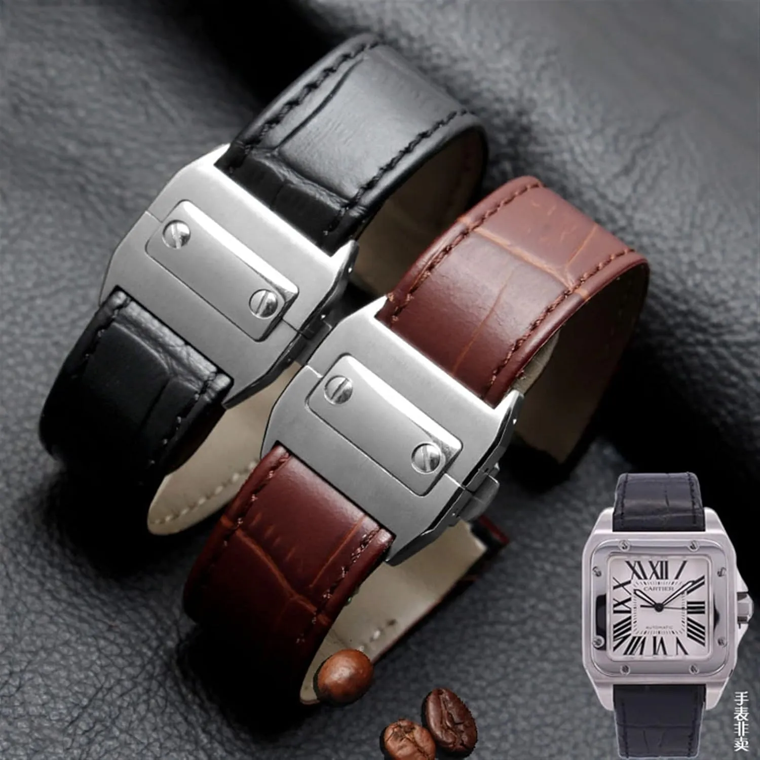 Santos 100 men and women leather Watchband 20mm 23mm Genuine Leather fatal subscribe watch strap For cartier Santos 