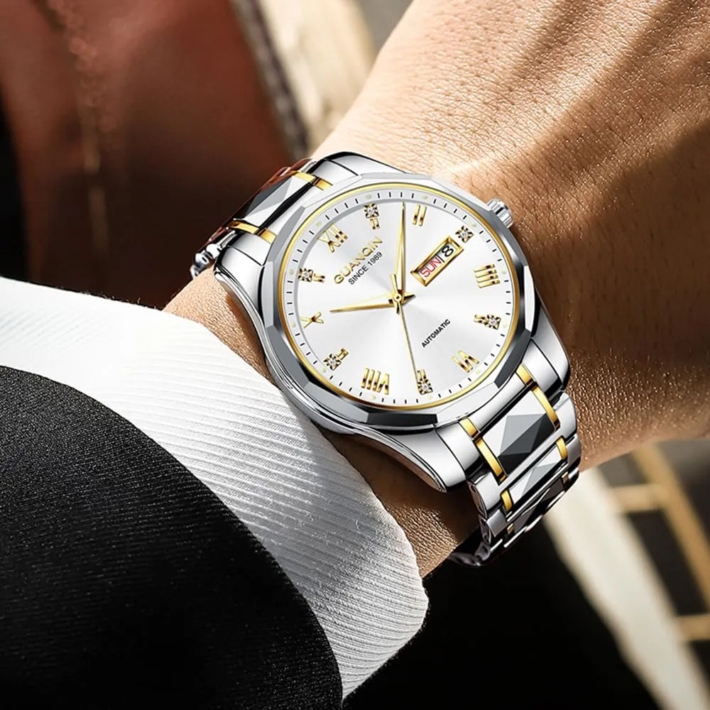 Sapphire Crystal Tungsten Mens Automatic Watch Diamond Skeleton Mechanical Self Winding Luxury Dress Wrist timber Watch 