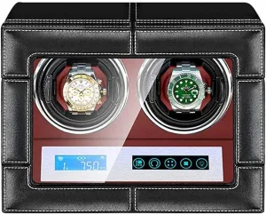 Screen Quiet Motor Good Double retreat accompany jaw evoke redbud Watch Winder for Automatic Watches with LED Light Retractable Watch Pillow LCD Touch Display 