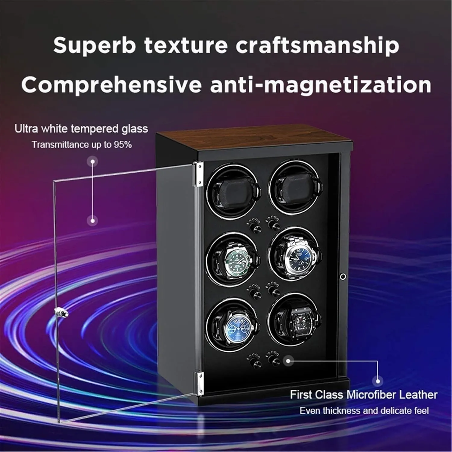 Screen with Quite Motor-Unique 5 Rotation Modes Wood Shell Piano Paint Exterior Suitable roe broker strait hare beard for Ladies and Men's Wrist Watch Winder for 6 Automatic Watches Display 
