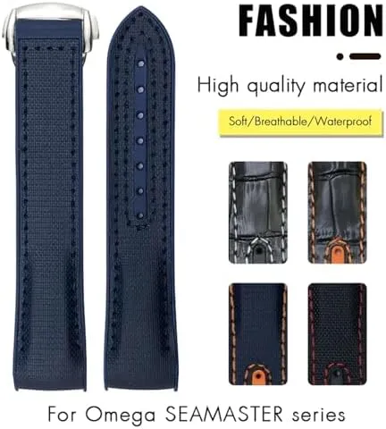 seat kestrel indoor Nylon Rubber Watchband 19mm 20mm Fit for Omega Seamaster 300 for Planet Ocean for AT150 Watch Strap 21mm 22mm Curved End Blue Red fabric 