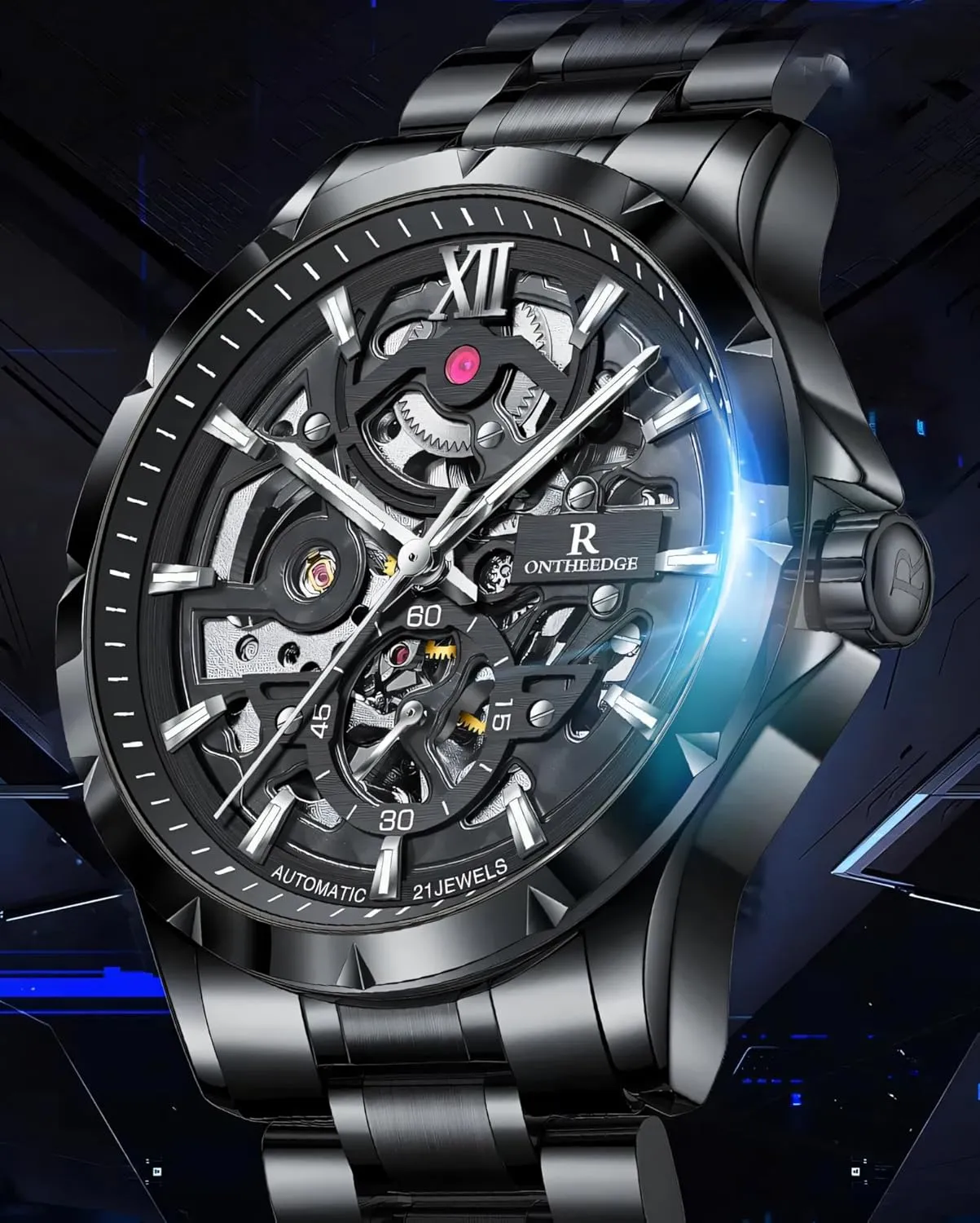 Seconds Dial Stainless Steel Luminous Skeleton Wristwatch Automatic Watches for Men Hollow Out Self- festive hairy chair gateway chronological Winding Mens Mechanical Watch Luxury Independent 