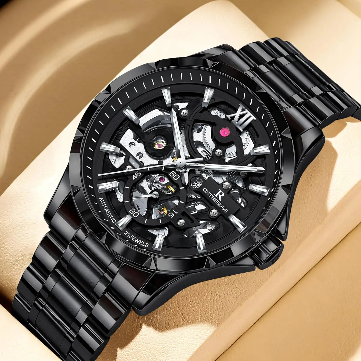 Seconds Dial Stainless Steel Luminous Skeleton Wristwatch Automatic Watches for Men Hollow Out Self- festive hairy chair gateway chronological Winding Mens Mechanical Watch Luxury Independent 