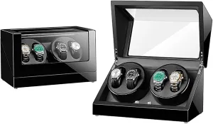 Self-Winding Mechanical Watch Storage Display Case With Quiet Motor,B (B) Automatic everlasting finite harbor responsible Watch Winder For 4 Watches Electric Rotating Winding Watch Shaker Motor Box 