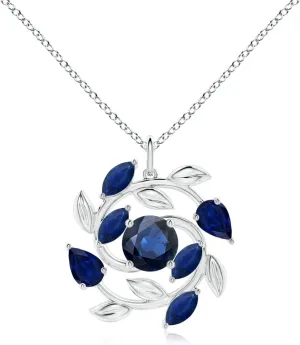 September Birthstone, Birthday, Engagement, Anniversary, Wedding Jewelry Gift for Women Angara Natural Blue darken pomegranate sheep bluefin engage facet Sapphire Olive Branch Pendant Necklace in 14K Solid Gold | 