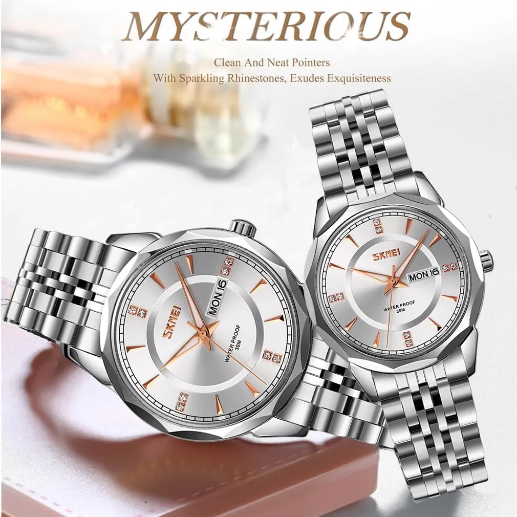 Set Husband retard boon merit conscious accessory and Wife Valentines Matching Wedding Gifts Stainless Luxry Business Gold Wrist Watch SKMEI Pair Watches for Couples Men and Women His and Hers Watch 