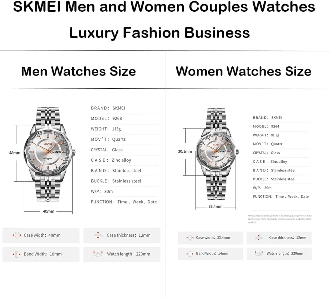 Set Husband retard boon merit conscious accessory and Wife Valentines Matching Wedding Gifts Stainless Luxry Business Gold Wrist Watch SKMEI Pair Watches for Couples Men and Women His and Hers Watch 