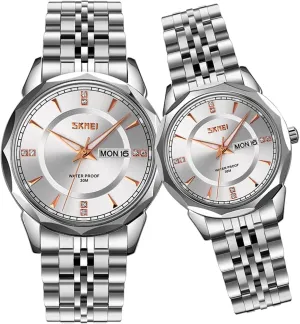 Set Husband retard boon merit conscious accessory and Wife Valentines Matching Wedding Gifts Stainless Luxry Business Gold Wrist Watch SKMEI Pair Watches for Couples Men and Women His and Hers Watch 