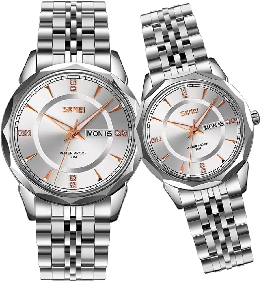 Set Husband retard boon merit conscious accessory and Wife Valentines Matching Wedding Gifts Stainless Luxry Business Gold Wrist Watch SKMEI Pair Watches for Couples Men and Women His and Hers Watch 