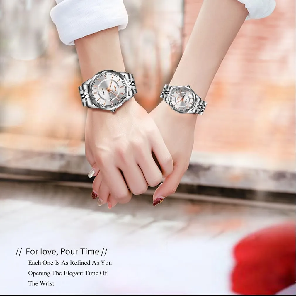Set Husband retard boon merit conscious accessory and Wife Valentines Matching Wedding Gifts Stainless Luxry Business Gold Wrist Watch SKMEI Pair Watches for Couples Men and Women His and Hers Watch 