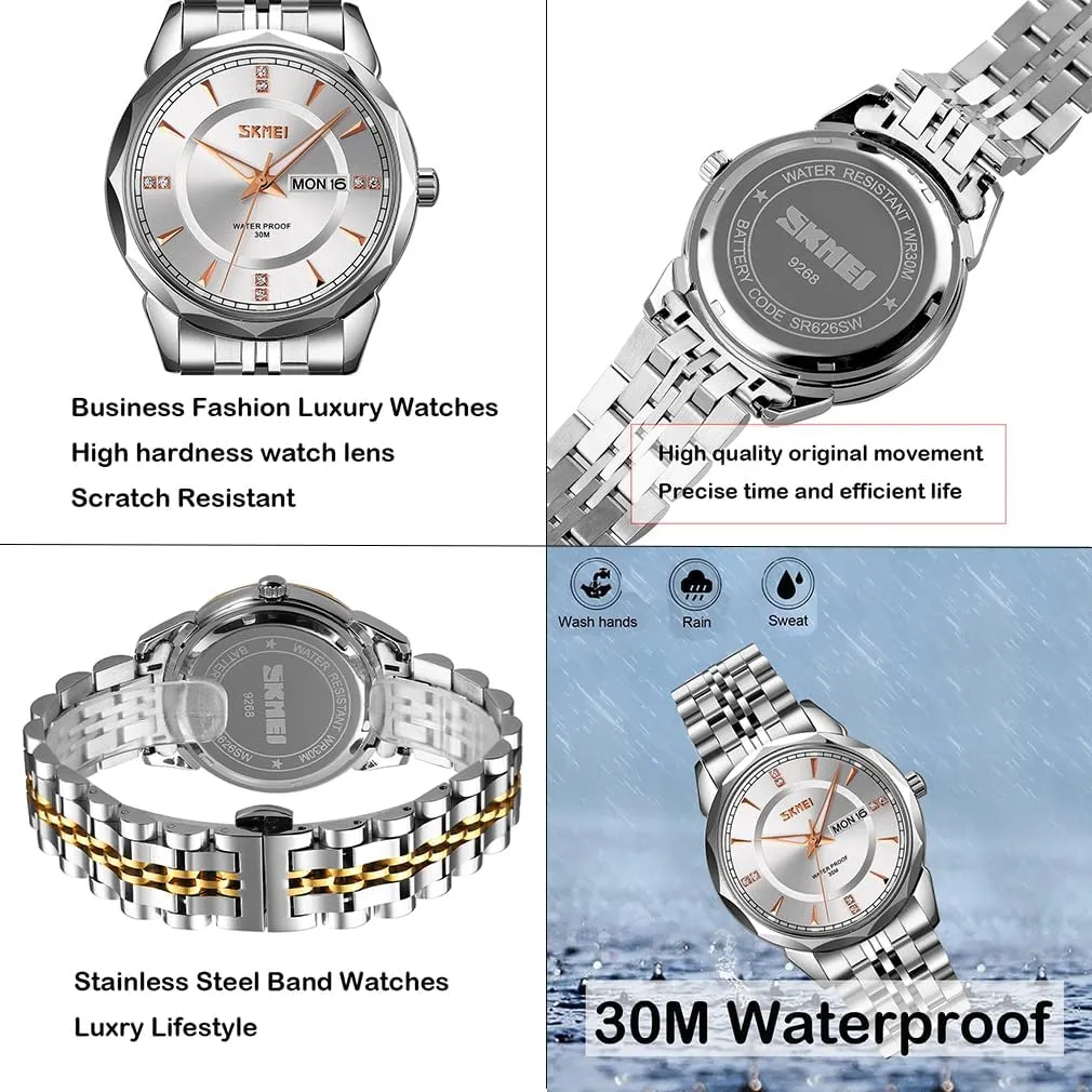 Set Husband retard boon merit conscious accessory and Wife Valentines Matching Wedding Gifts Stainless Luxry Business Gold Wrist Watch SKMEI Pair Watches for Couples Men and Women His and Hers Watch 