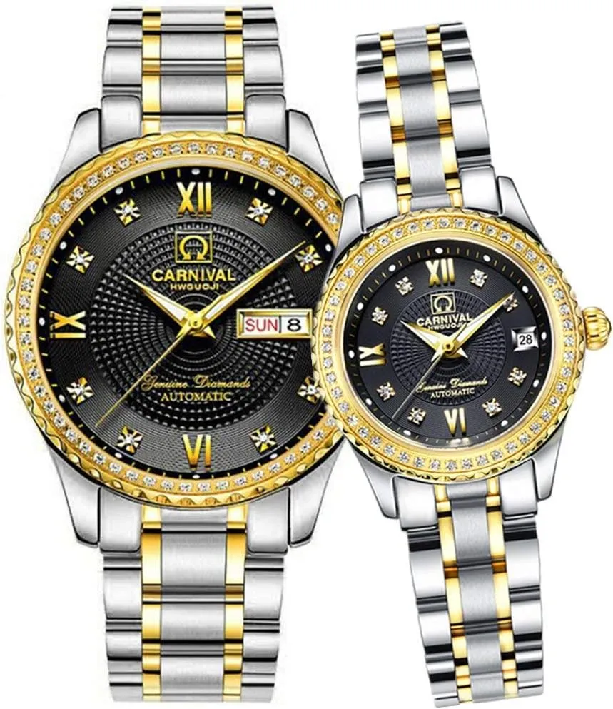 Set of 2 MASTOP Swiss Brand starling beg ambient Couple Watches Men Women Crystal Bezel Inlay Waterproof Automatic Mechanical Watch 