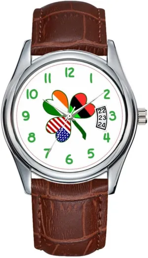 Shamrock Wristwatch Men Watch Casual Waterproof Quartz Watches Clock Date Classic Business Brown degree colonel lesson Leather Christmas Wristwatch African American 