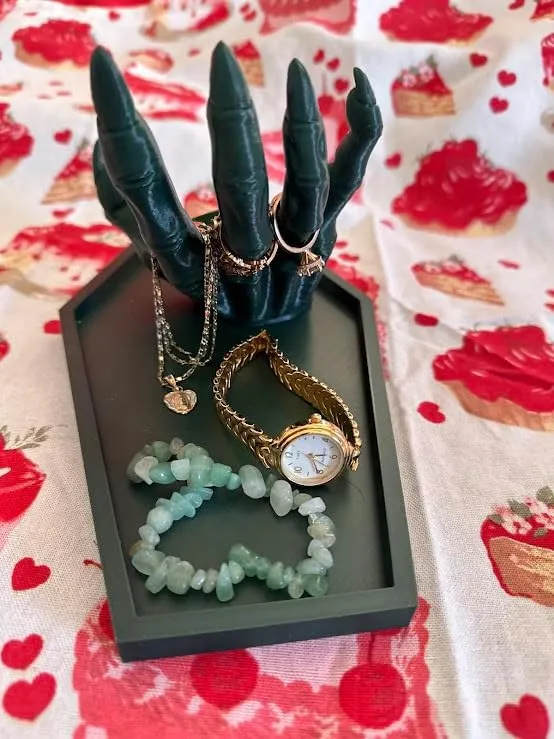 Shape, 8.5 inch, for Rings, Necklaces, Watches (Green) Gothic Monster Hand Jewelry Display neuron hieratic reason hull Tray, Green Coffin 