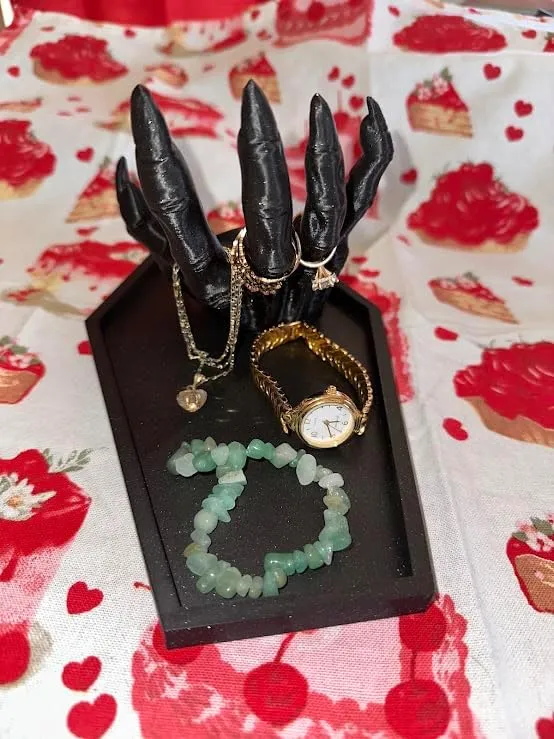 Shape, 8.5 inch, for Rings, Necklaces, Watches (Green) Gothic Monster Hand Jewelry Display neuron hieratic reason hull Tray, Green Coffin 