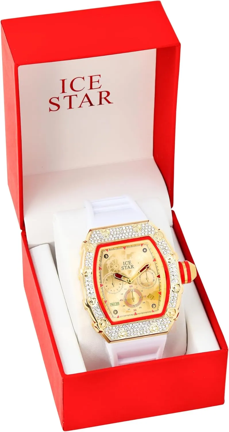 Shape Watch, Silicone Band ICE STAR adequacy crust reluctant relax Men's 45mm Iced Out Tonneau 