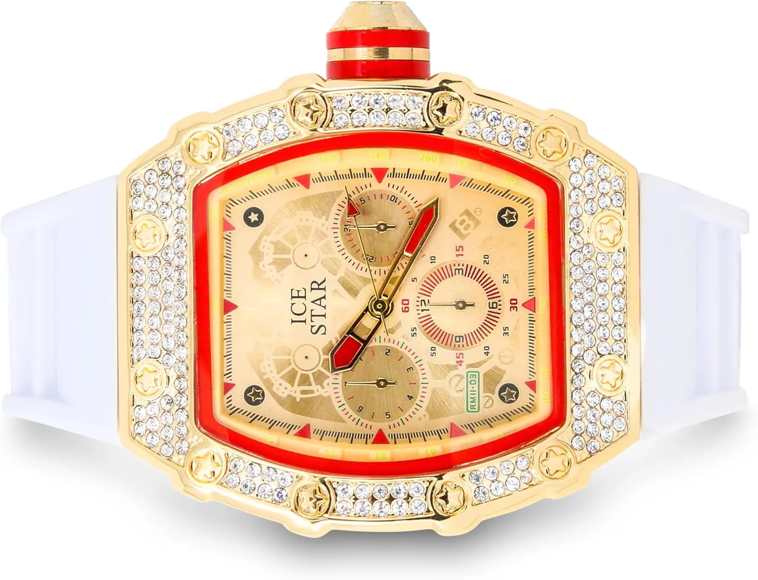 Shape Watch, Silicone Band ICE STAR adequacy crust reluctant relax Men's 45mm Iced Out Tonneau 