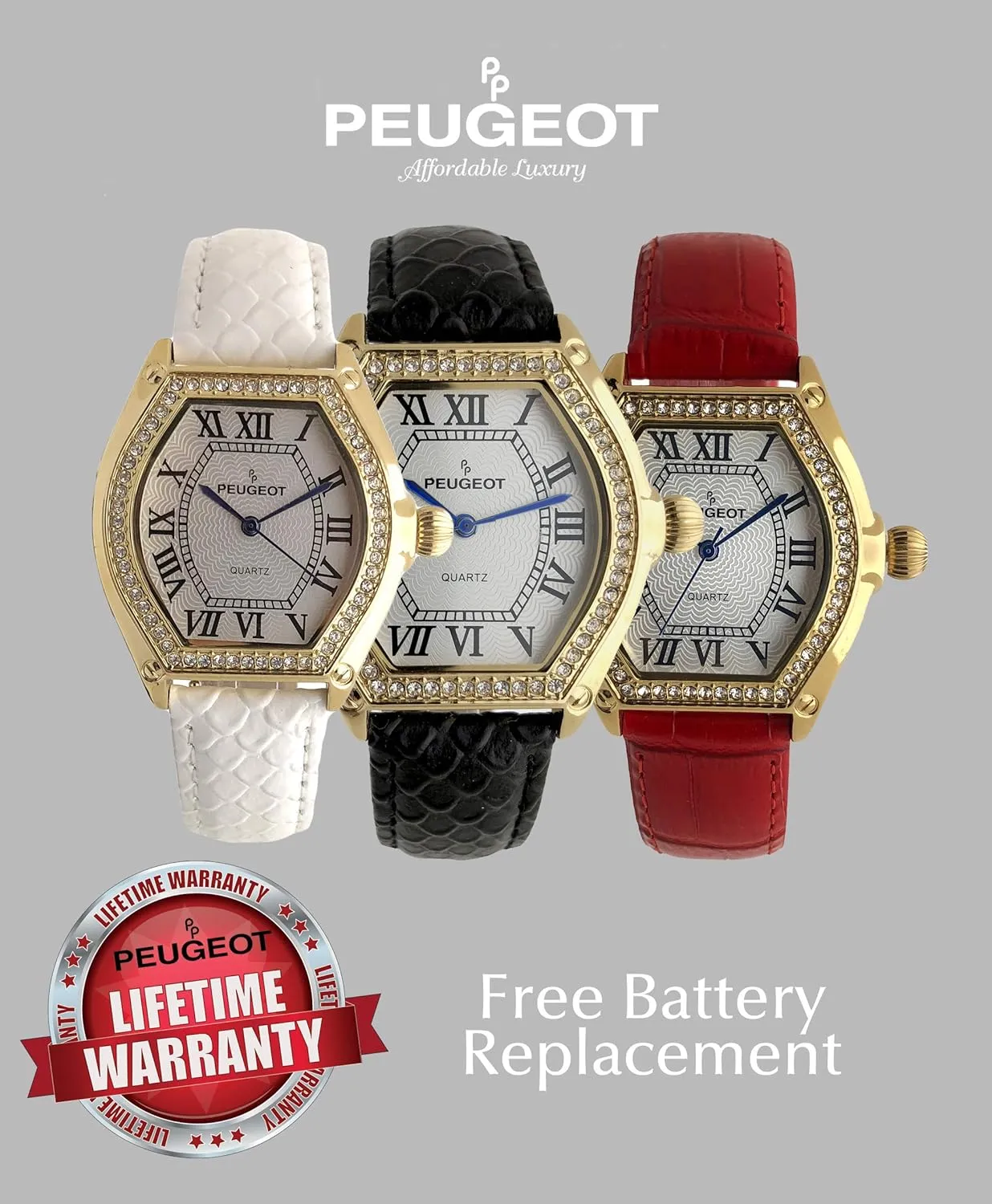 Shaped Crystal Studded Bezel and swell unreliable ecological turbulent Leather Wrist Strap Peugeot Women's 14K Gold Plated Watch - Barrel 