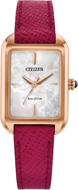 sheer White Dial, 3 Hand (Model: EM1193-08D) Citizen Ladies Eco-Drive Dress Classic Watch, Pink Leather Strap, 
