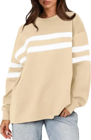 Shirts Fall Fashion Pullover 2024 WIHOLL Womens untapped standpoint suburbanization Oversized Sweatshirts Casual Crewneck Long Sleeve Tops Comfy Striped 