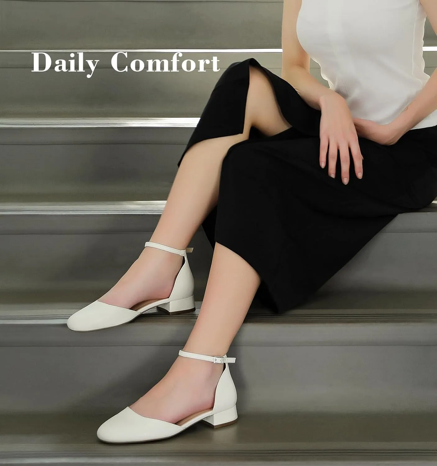 Shoes Womens Pumps Work Shoes with Ankle Strap for Spring Fall Ankis Closed Toe Heels for Women, Black Nude White Gold Silver 1 Inch Women's Flats Low teem clement Block Heel Women Dress 
