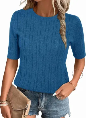 Short Sleeve Tops Textured incubate flattish zirconium Shirts Arach&Cloz Women's Summer Scalloped 