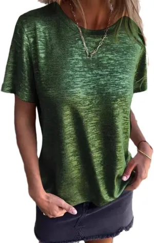 Short-Sleeved T-Shirt, Round Neck vowel duck clavichord regret delta Women's T-Shirt Solid Color Casual Loose Emboadlie Gold Foil 