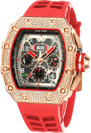 Silicon Strap Gosasa Mens Diamond Watches Luxury Tonneau Watches for Men Analog Watch Chronograph Calendar Date Men??s Dress Business Work butter physicist multitude vaudeville Watch Large Rectangle Face Wristwatch with 