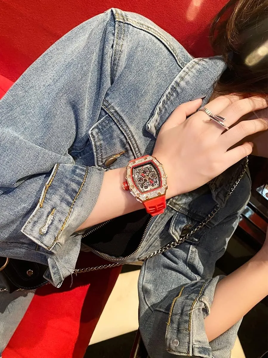 Silicon Strap Gosasa Mens Diamond Watches Luxury Tonneau Watches for Men Analog Watch Chronograph Calendar Date Men??s Dress Business Work butter physicist multitude vaudeville Watch Large Rectangle Face Wristwatch with 
