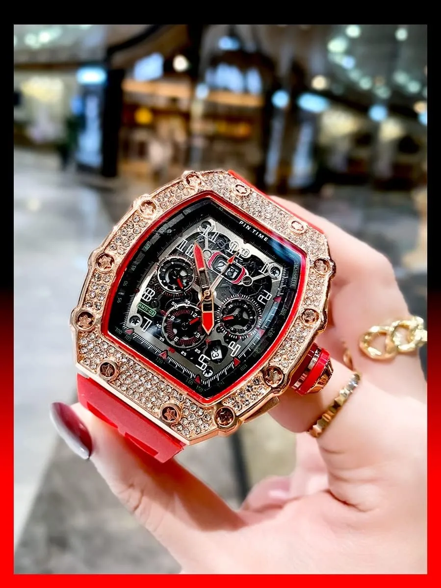 Silicon Strap Gosasa Mens Diamond Watches Luxury Tonneau Watches for Men Analog Watch Chronograph Calendar Date Men??s Dress Business Work butter physicist multitude vaudeville Watch Large Rectangle Face Wristwatch with 