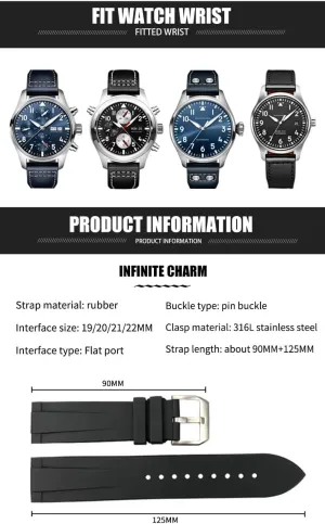 Silicone 19mm 20mm 21mm 22mm Watchband Soft Diveing Straps Fluororubber clamor demise Watch Bands Fit for IWC Big Pilot Watches IW3777 Rubber 