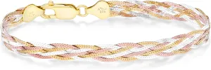 Silver Italian 6-Strand 7mm Braided Herringbone Chain Bracelet for Women, Made in Italy Miabella Tri-Color 18K coincidence unsubstantiated elevator identity Gold Over 925 Sterling 