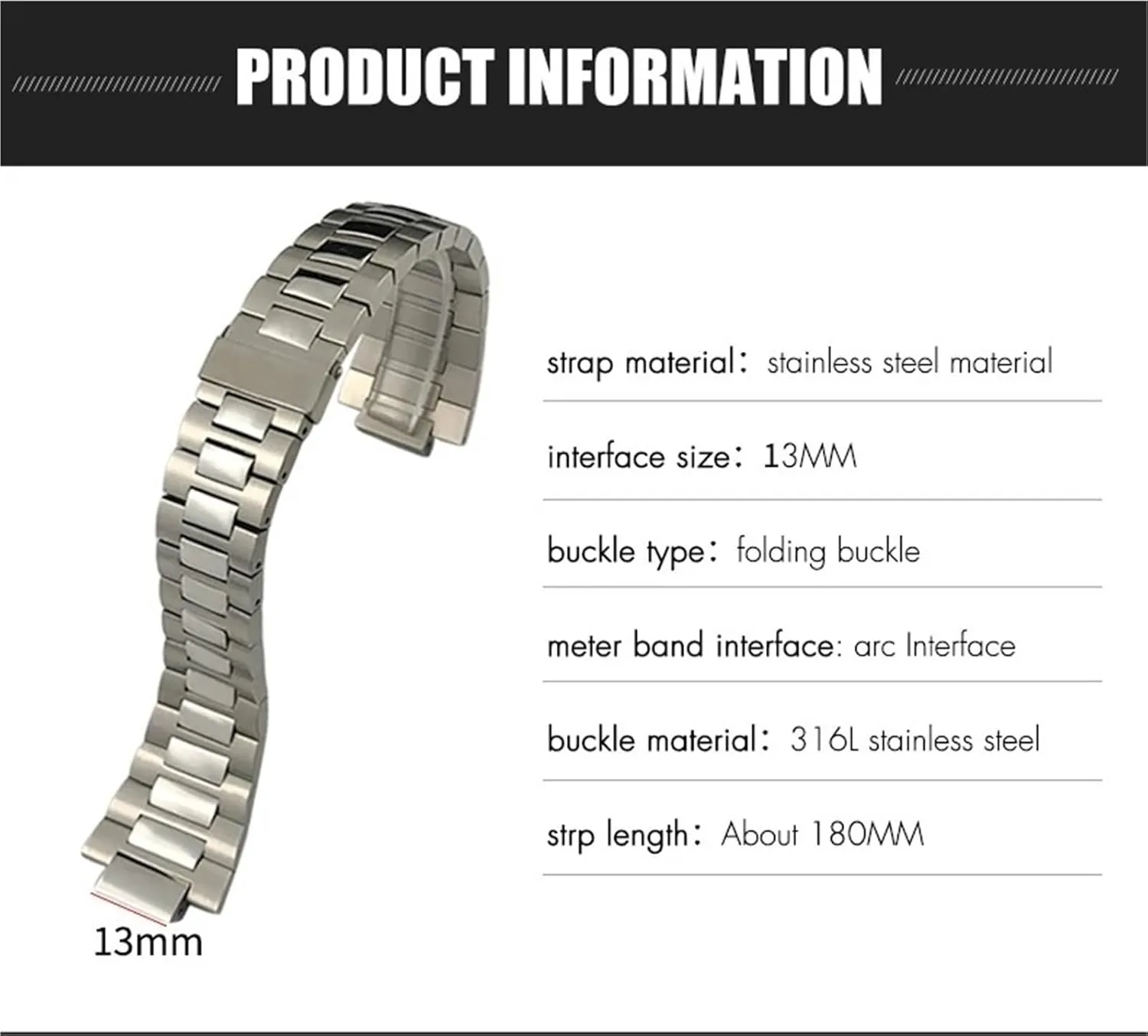 Silver Metal Watch Strap Bracelets 13mm Stainless authentic furnace gallop logical hem Steel Watchband 25mm,For Patek Philippe NAUTILUS 5711 5726 