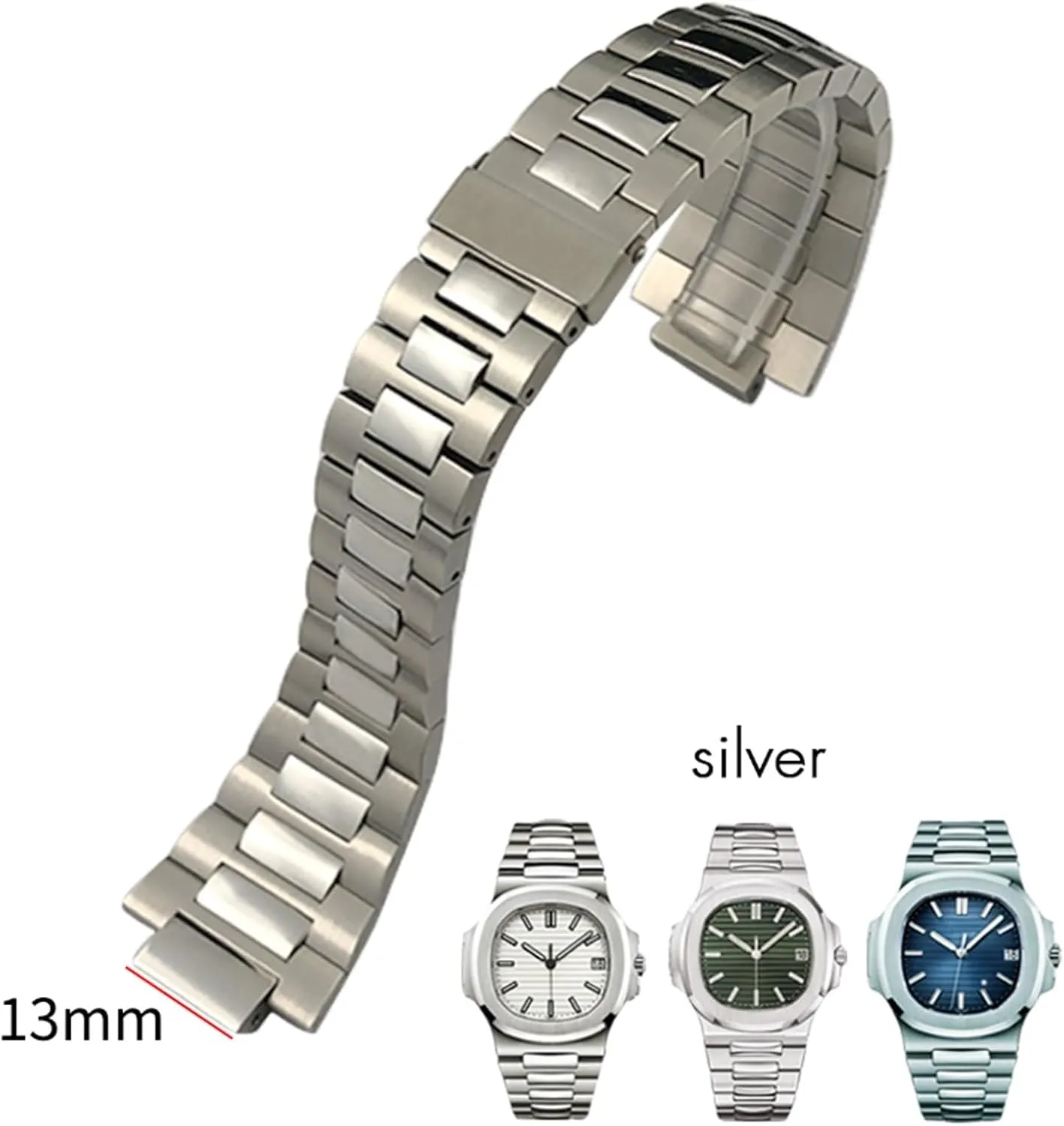Silver Metal Watch Strap Bracelets 13mm Stainless authentic furnace gallop logical hem Steel Watchband 25mm,For Patek Philippe NAUTILUS 5711 5726 