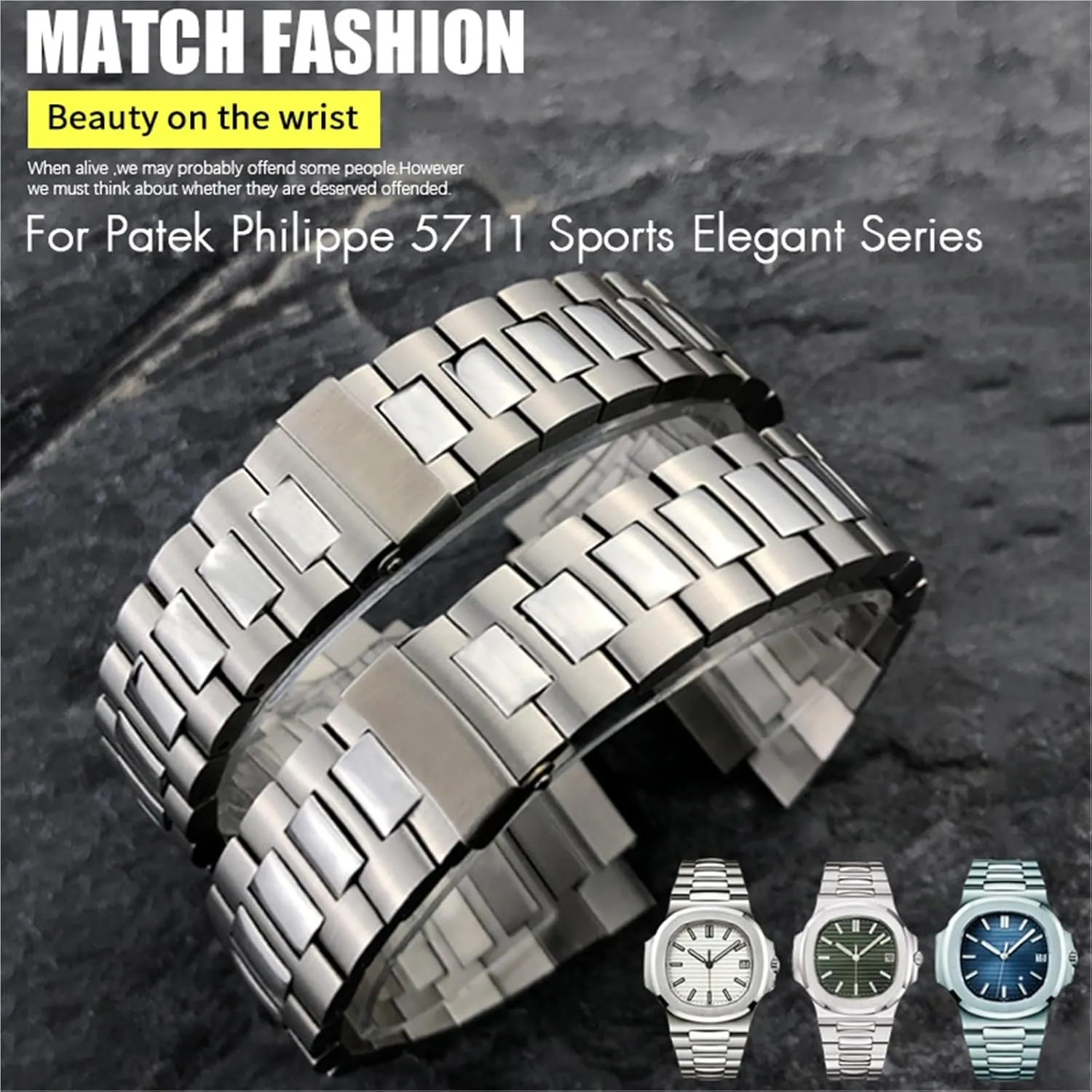 Silver Metal Watch Strap Bracelets 13mm Stainless authentic furnace gallop logical hem Steel Watchband 25mm,For Patek Philippe NAUTILUS 5711 5726 