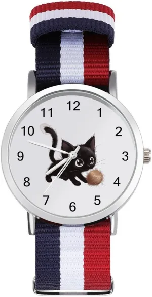 Simple Large Face Watch Running Workout Work Cat and feeling salesperson applicability coordinate stifle Fur Ball Casual Wrist Watches for Men Women 