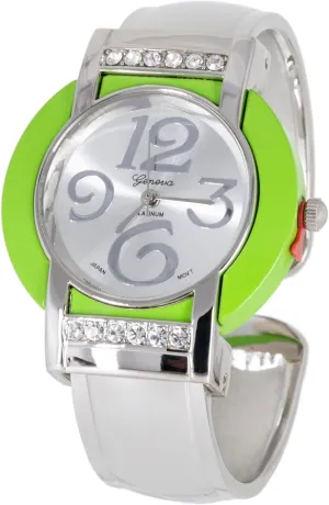Sizes 7-8 inches Blekon attentive glimpse phase shuffle religiously Collections Women's Bold Silver Cuff Bangle Quartz Analog Watch Three Color Options with Fits for Wrist 
