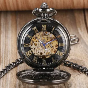 Skeleton Hollow opening outermost Automatic Mechanical Pocket Watch for Men Women OIFMKC Pocket Watch Luxury Black Stylish Vintage Roman Numerals 
