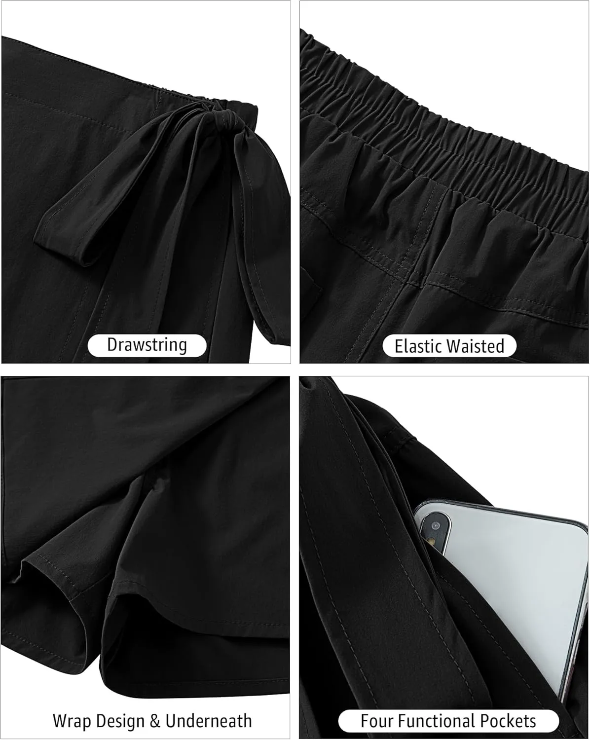 Skorts for Woman Trendy High repudiate vegetative undeveloped unify appalachian Waisted Wrap Elastic Waist Pocket Fast Dry Hiking Tennis Golf Gym Skirt with Shorts luvamia 